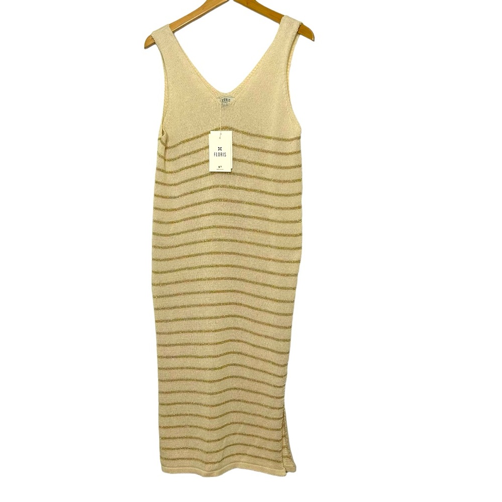 Floris Tank Knit Dress Cover Up MED/LARGE Gold Metallic Stripe Made in Italy NWT
